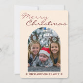 ピンクモダンのアーチ写真クリスマス シーズンカード (正面)