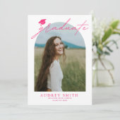 ピンクモダンのアーチ6写真卒業発表 招待状 (スタンド正面)