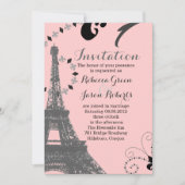 ピンクモダンのエッフェルタワーヴィンテージパリ結婚ス 招待状 (正面)