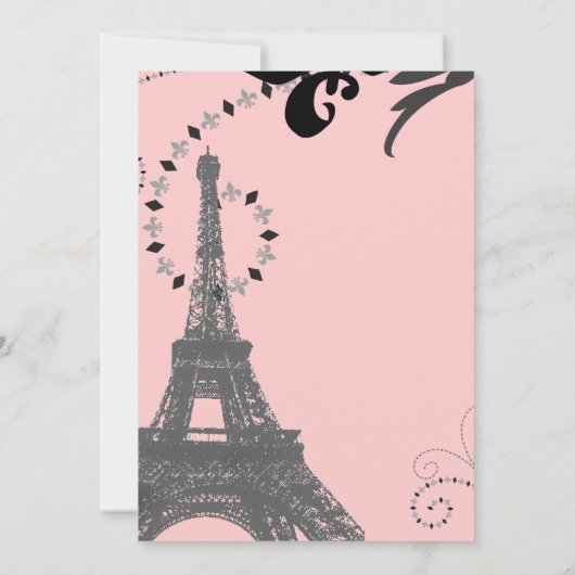 ピンクモダンのエッフェルタワーヴィンテージパリ結婚ス 招待状 (裏面)