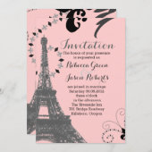 ピンクモダンのエッフェルタワーヴィンテージパリ結婚ス 招待状 (正面/裏面)