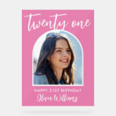 ピンクモダンのエレガント写真21歳の誕生日サイン アクリルサイン (正面)