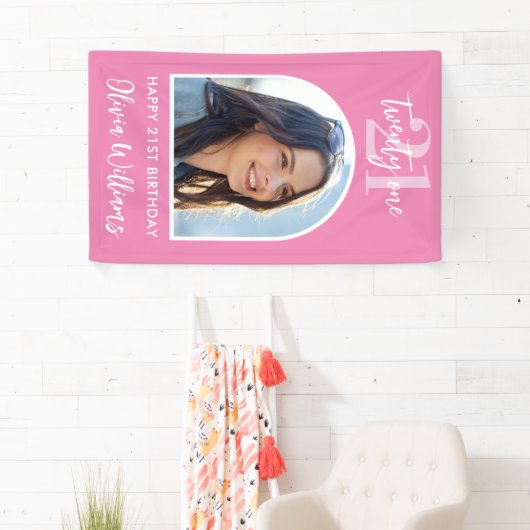 ピンクモダンのエレガント写真21歳の誕生日サイン 横断幕 (インサイチュ)