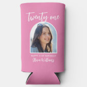 ピンクモダンのエレガント写真21歳の誕生日 スリム缶クーラー (正面)
