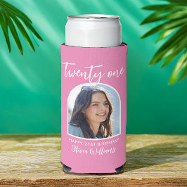 ピンクモダンのエレガント写真21歳の誕生日 スリム缶クーラー