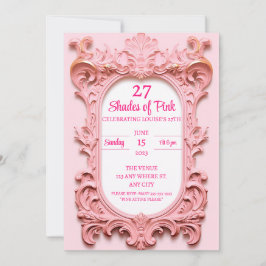 ピンクモダンのエレガント誕生日 招待状