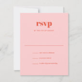 ピンクモダンのオレンジ色のトレンディーミックスマ結婚ッチ 出欠カード (正面)