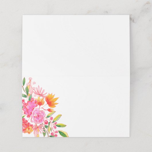 ピンクモダンのオレンジ色の花結婚の歓迎 プレイスカード (外部開封)