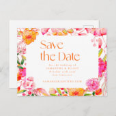 ピンクモダンのオレンジ色の花結婚のQRコード ポストカード (正面/裏面)