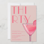 ピンクモダンのカクテル30歳の誕生日 招待状 (正面)