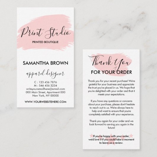 ピンクモダンのカスタマイズ可能なロゴのご注文 名刺 (正面/裏面)