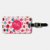 ピンクモダンのカップケーキガーリー ラゲッジタグ (正面横)