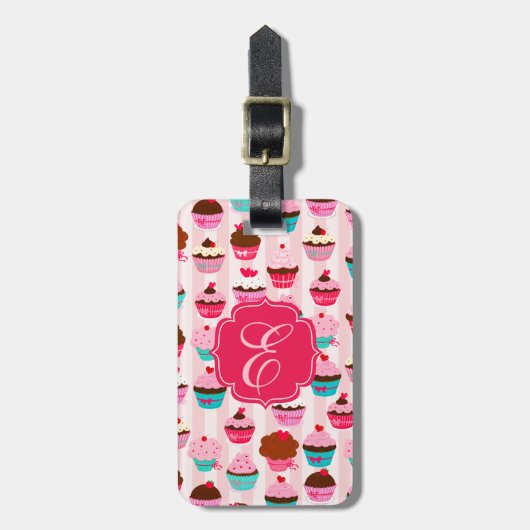 ピンクモダンのカップケーキガーリー ラゲッジタグ (正面縦)