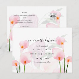 ピンクモダンのカ結婚ラ救リさんの日付QRコード ポストカード