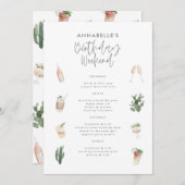 ピンクモダンのガーリー誕生日の週末の日程 招待状 (正面/裏面)