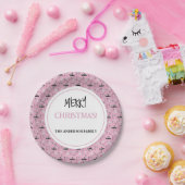 ピンクモダンのクリスマスの白黒パターン ペーパープレート (パーティー)