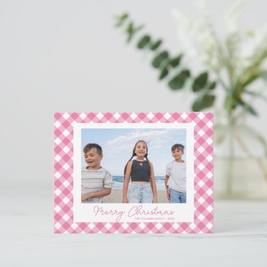 ピンクモダンのクリスマスジンガム写真はがき シーズンポストカード (スタンド正面)