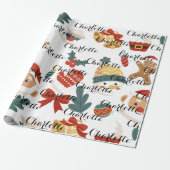 ピンクモダンのクリスマスツリー名ギフトパーソナライズされた ラッピングペーパー (アンロールド)