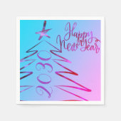 ピンクモダンのクリスマスツリー新年パーティー スタンダードカクテルナプキン (正面)