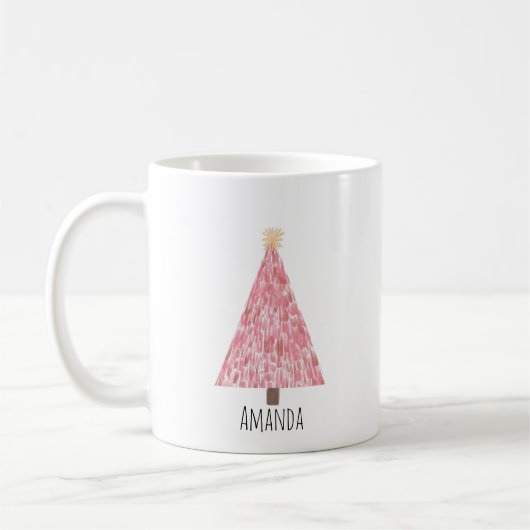 ピンクモダンのクリスマスツリー コーヒーマグカップ (左)