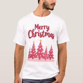 ピンクモダンのクリスマスツリー「メリークリスマス」 Tシャツ
