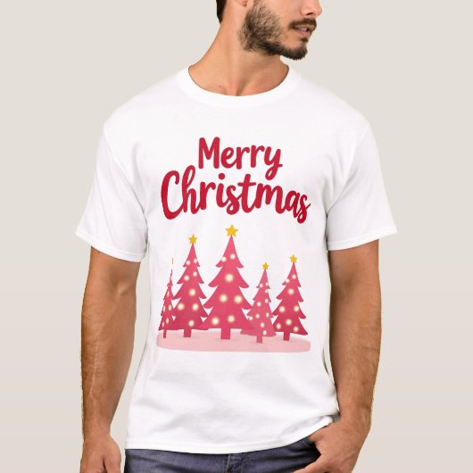 ピンクモダンのクリスマスツリー「メリークリスマス」 Tシャツ (正面)