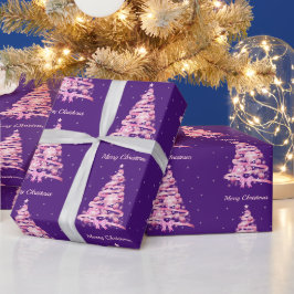 ピンクモダンのクリスマスツリー ラッピングペーパー