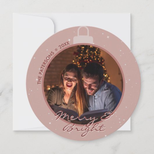 ピンクモダンのクリスマス装飾写真 シーズンカード (正面)