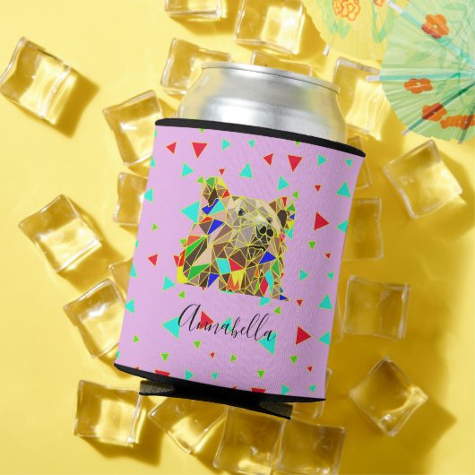 ピンクモダンのグリズリーベア三角形パターン 缶クーラー (インサイチュ 夏)