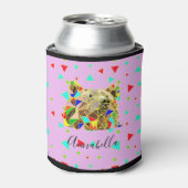 ピンクモダンのグリズリーベア三角形パターン 缶クーラー (缶正面)