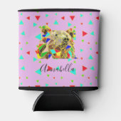 ピンクモダンのグリズリーベア三角形パターン 缶クーラー (正面)