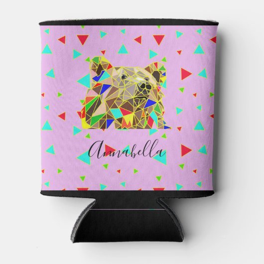 ピンクモダンのグリズリーベア三角形パターン 缶クーラー (正面)