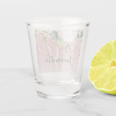 ピンクモダンのグリッターと花が名前と輝く ショットグラス (裏面)