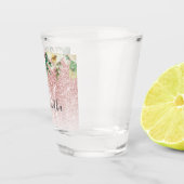 ピンクモダンのグリッターと花が名前と輝く ショットグラス (右)