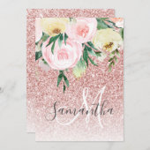 ピンクモダンのグリッターと花が名前と輝く シーズンカード (正面/裏面)