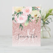 ピンクモダンのグリッターと花が名前と輝く シーズンカード (スタンド正面)