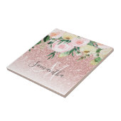 ピンクモダンのグリッターと花が名前と輝く タイル (側面)