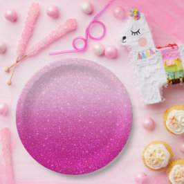 ピンクモダンのグリッターパタグラデーションーン ペーパープレート
