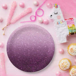 ピンクモダンのグリッターパタグラデーションーン ペーパープレート