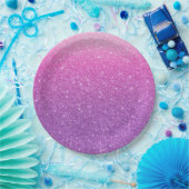 ピンクモダンのグリッターパタグラデーションーン ペーパープレート (パーティー)