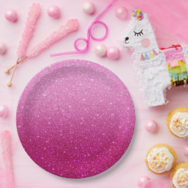 ピンクモダンのグリッターパタグラデーションーン ペーパープレート