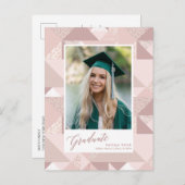 ピンクモダンのグリッター写真の卒業発表 ポストカード (正面/裏面)
