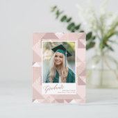 ピンクモダンのグリッター写真の卒業発表 ポストカード (スタンド正面)