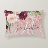 ピンクモダンのグリッター&花の名前の輝き アクセントクッション (正面)