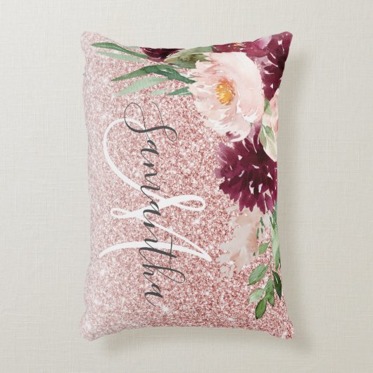 ピンクモダンのグリッター&花の名前の輝き アクセントクッション (正面(垂直))