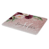 ピンクモダンのグリッター&花の名前の輝き カッティングボード (角)