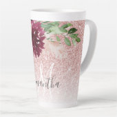 ピンクモダンのグリッター&花の名前の輝き カフェラテマグ (右アングル)