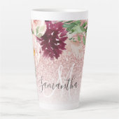 ピンクモダンのグリッター&花の名前の輝き カフェラテマグ (正面)