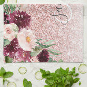 ピンクモダンのグリッター&花の名前の輝き キッチンタオル (折り畳み)