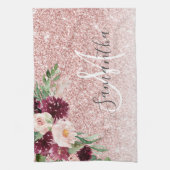 ピンクモダンのグリッター&花の名前の輝き キッチンタオル (縦)